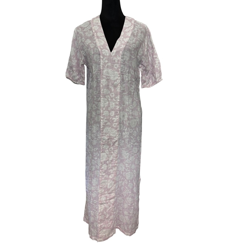 LAKE Floral Print Cotton Maxi Dress XS Pink White Casual‎ Summer